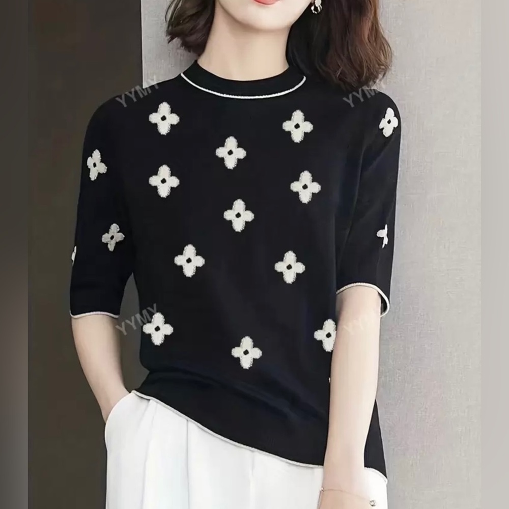 FLORAL ROUND NECK SHIRT KNIT TOP NEW